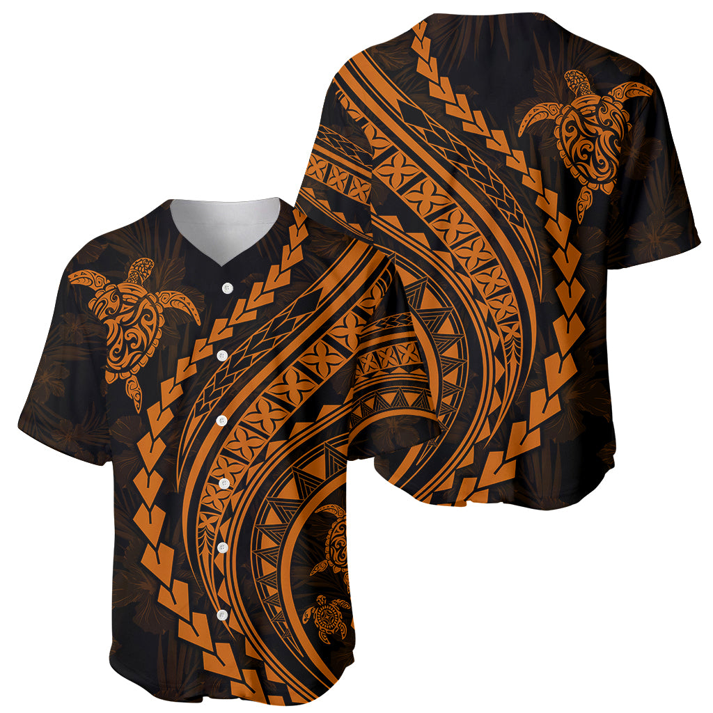 Polynesian Pride Baseball Jersey Turtle Hibiscus Luxury Style - Orange LT7 - Wonder Print Shop