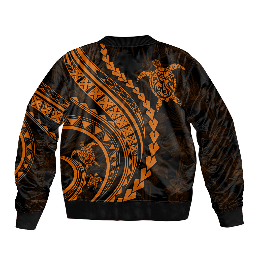 Polynesian Pride Bomber Jacket Turtle Hibiscus Luxury Style - Orange LT7 - Wonder Print Shop