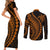 Polynesian Pride Couples Matching Short Sleeve Bodycon Dress and Long Sleeve Button Shirts Turtle Hibiscus Luxury Style - Orange LT7 - Wonder Print Shop