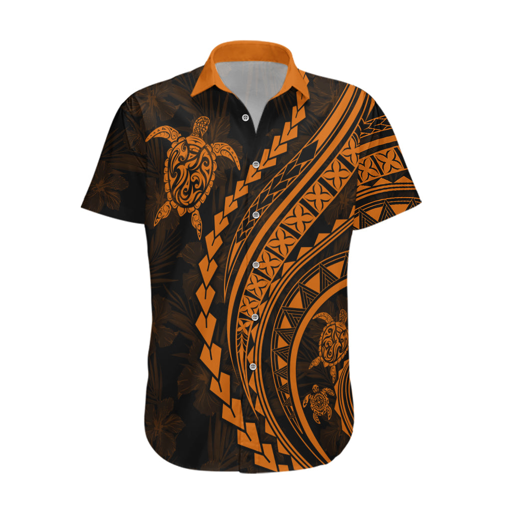 Polynesian Pride Hawaiian Shirt Turtle Hibiscus Luxury Style - Orange - Wonder Print Shop