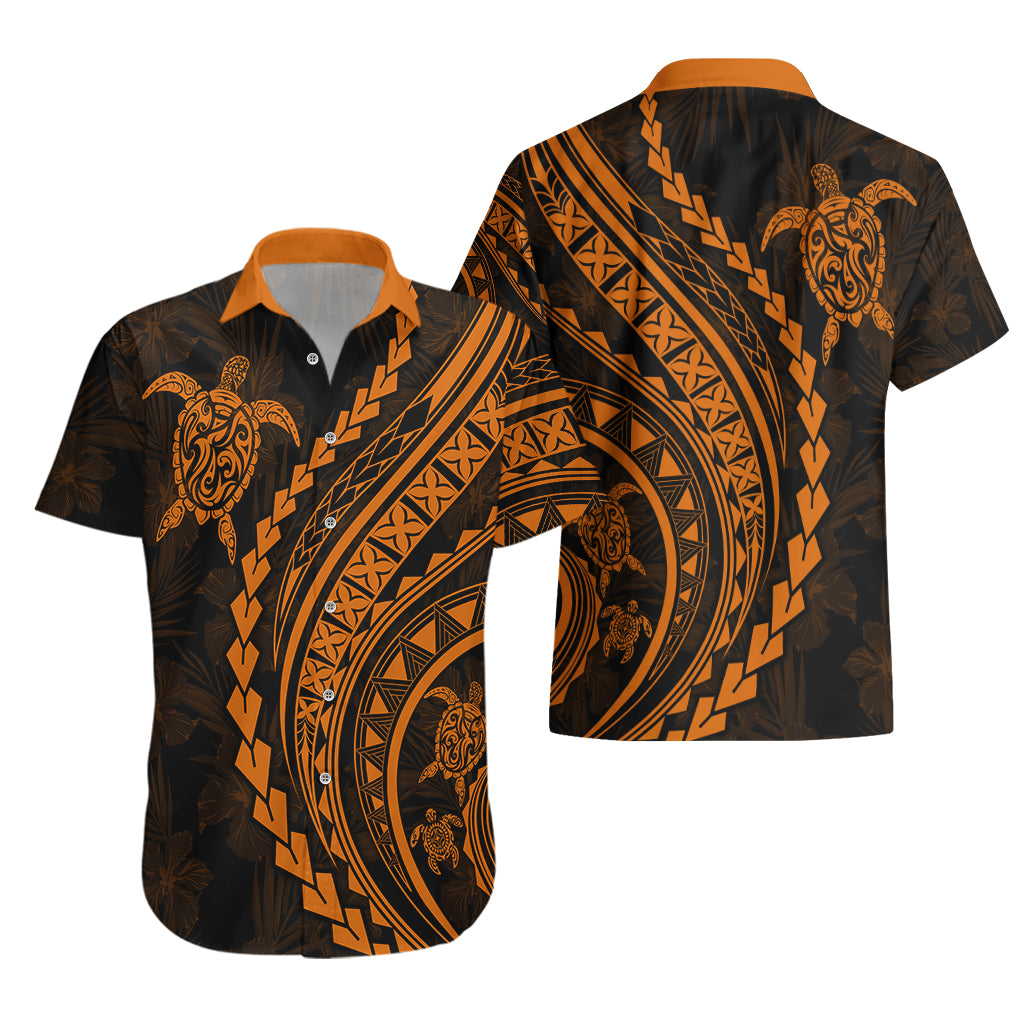 Polynesian Pride Hawaiian Shirt Turtle Hibiscus Luxury Style - Orange - Wonder Print Shop