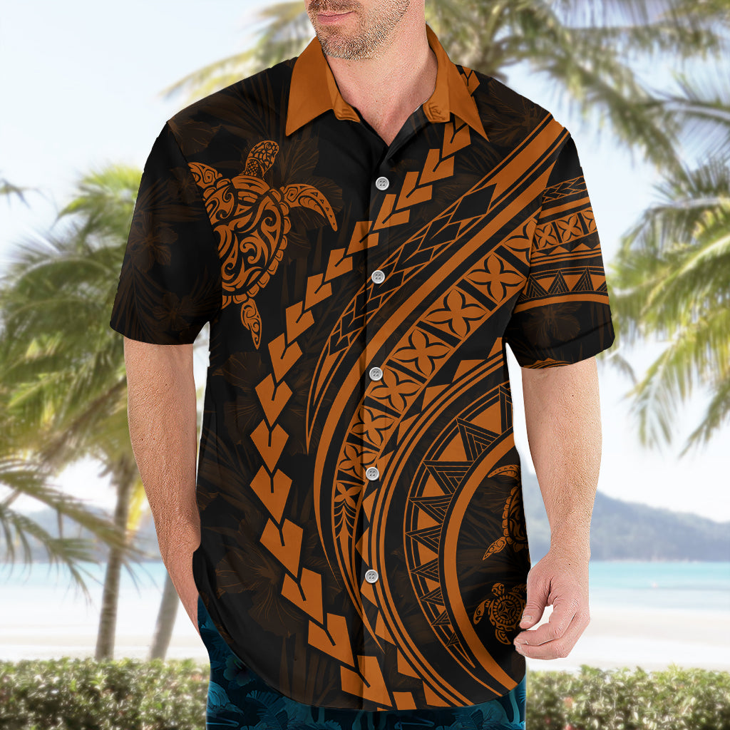 Polynesian Pride Hawaiian Shirt Turtle Hibiscus Luxury Style - Orange - Wonder Print Shop