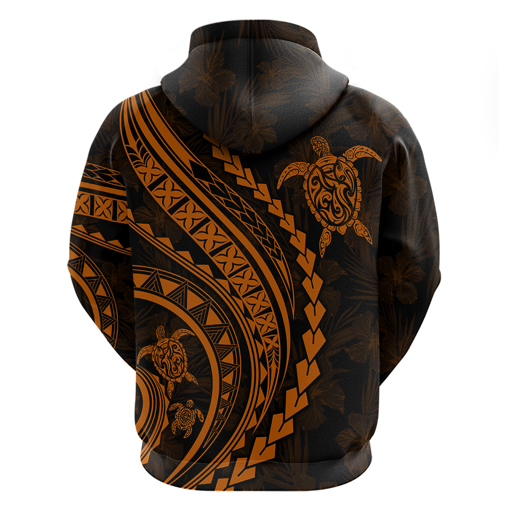 Polynesian Pride Hoodie Turtle Hibiscus Luxury Style - Orange - Wonder Print Shop