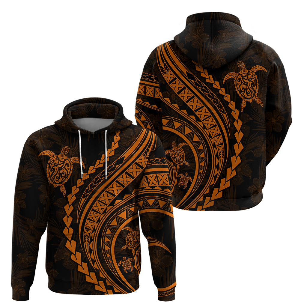 Polynesian Pride Hoodie Turtle Hibiscus Luxury Style - Orange - Wonder Print Shop