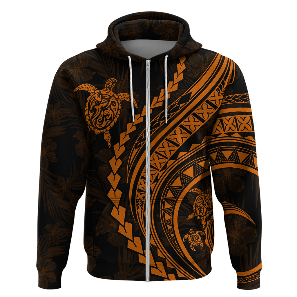 Polynesian Pride Hoodie Turtle Hibiscus Luxury Style - Orange - Wonder Print Shop