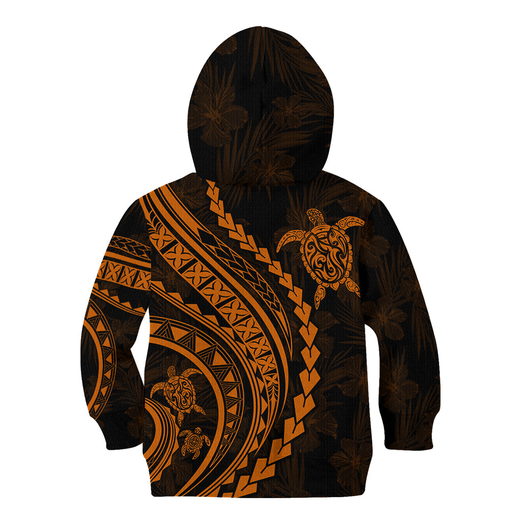 Polynesian Pride Kid Hoodie Turtle Hibiscus Luxury Style - Orange - Wonder Print Shop