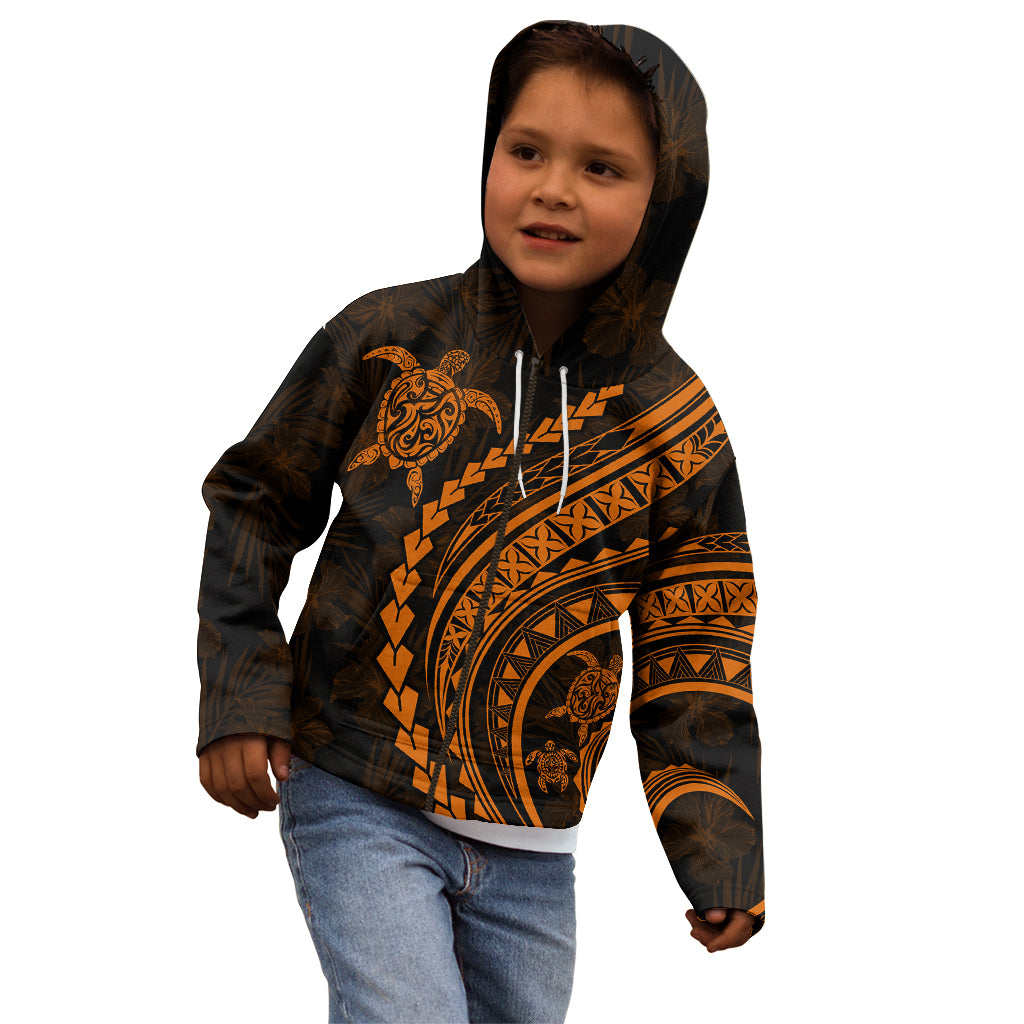 Polynesian Pride Kid Hoodie Turtle Hibiscus Luxury Style - Orange - Wonder Print Shop