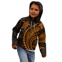 Polynesian Pride Kid Hoodie Turtle Hibiscus Luxury Style - Orange - Wonder Print Shop