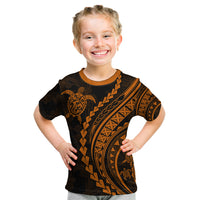 Polynesian Pride Kid T Shirt Turtle Hibiscus Luxury Style - Orange - Wonder Print Shop