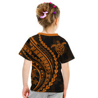 Polynesian Pride Kid T Shirt Turtle Hibiscus Luxury Style - Orange - Wonder Print Shop