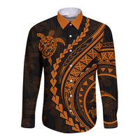 Polynesian Pride Long Sleeve Button Shirt Turtle Hibiscus Luxury Style - Orange - Wonder Print Shop