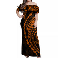 Polynesian Pride Off Shoulder Maxi Dress Turtle Hibiscus Luxury Style - Orange - Wonder Print Shop