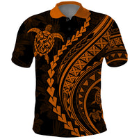 Polynesian Pride Polo Shirt Turtle Hibiscus Luxury Style - Orange - Wonder Print Shop