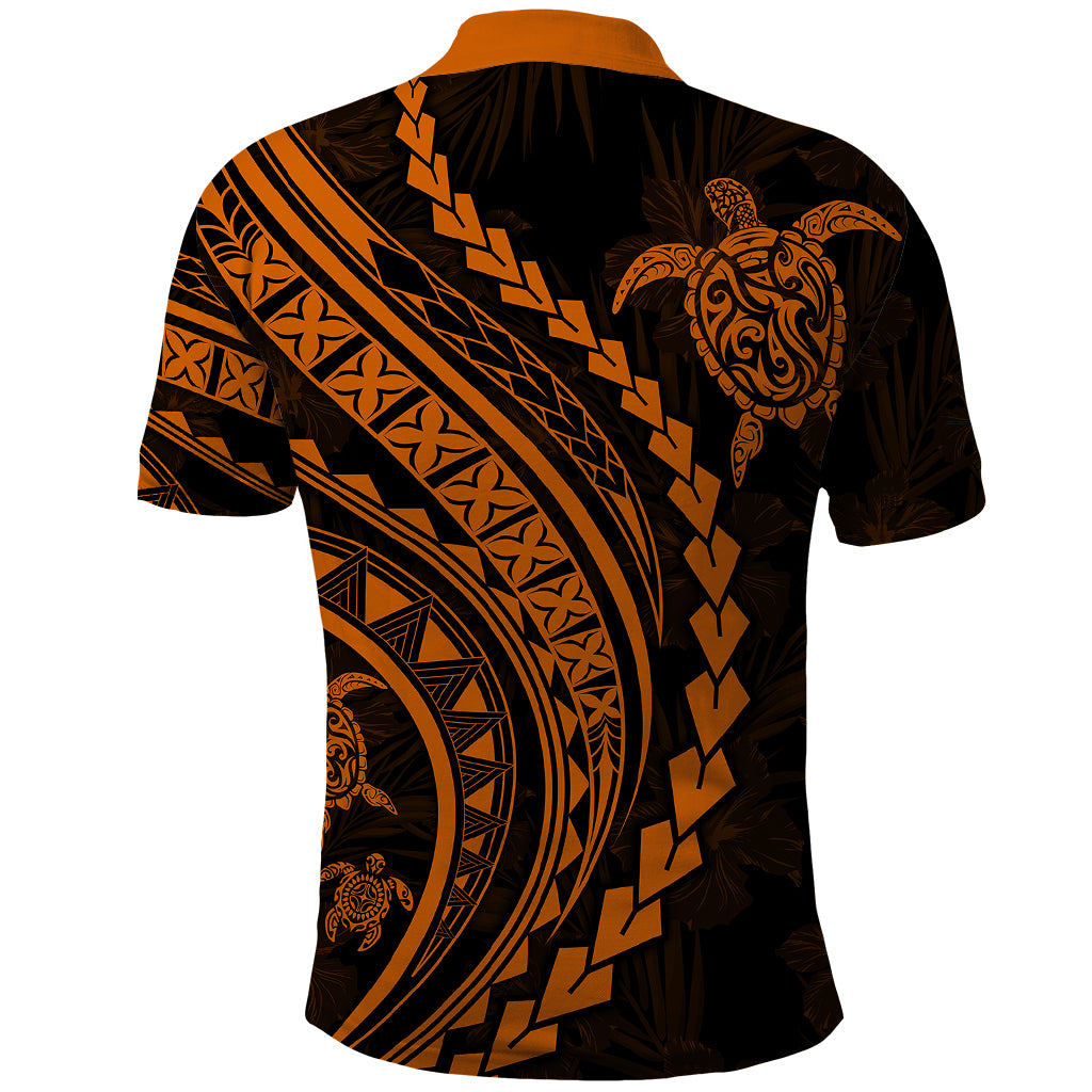 Polynesian Pride Polo Shirt Turtle Hibiscus Luxury Style - Orange - Wonder Print Shop