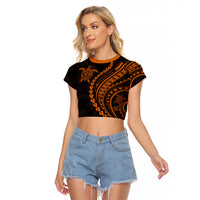 Polynesian Pride Raglan Cropped T Shirt Turtle Hibiscus Luxury Style - Orange - Wonder Print Shop