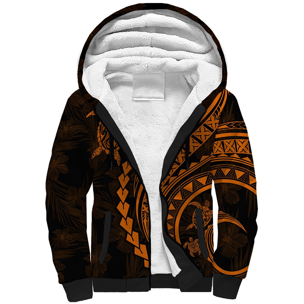 Polynesian Pride Sherpa Hoodie Turtle Hibiscus Luxury Style - Orange - Wonder Print Shop