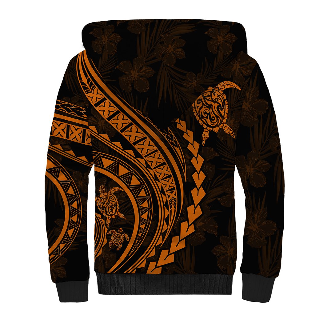 Polynesian Pride Sherpa Hoodie Turtle Hibiscus Luxury Style - Orange - Wonder Print Shop