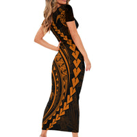 Polynesian Pride Short Sleeve Bodycon Dress Turtle Hibiscus Luxury Style - Orange - Wonder Print Shop