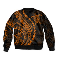 Polynesian Pride Sleeve Zip Bomber Jacket Turtle Hibiscus Luxury Style - Orange - Wonder Print Shop