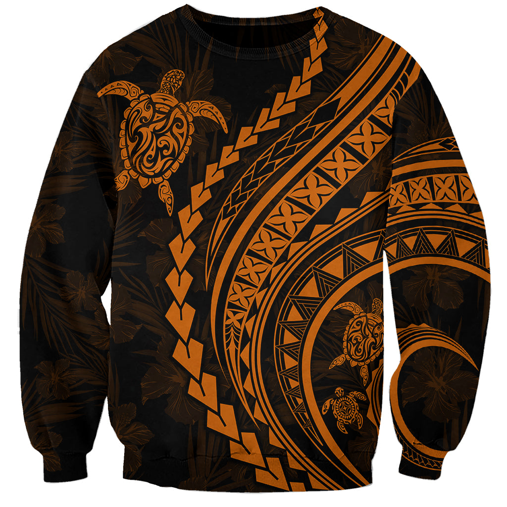 Polynesian Pride Sweatshirt Turtle Hibiscus Luxury Style - Orange - Wonder Print Shop
