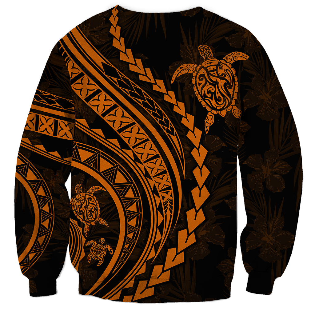 Polynesian Pride Sweatshirt Turtle Hibiscus Luxury Style - Orange - Wonder Print Shop