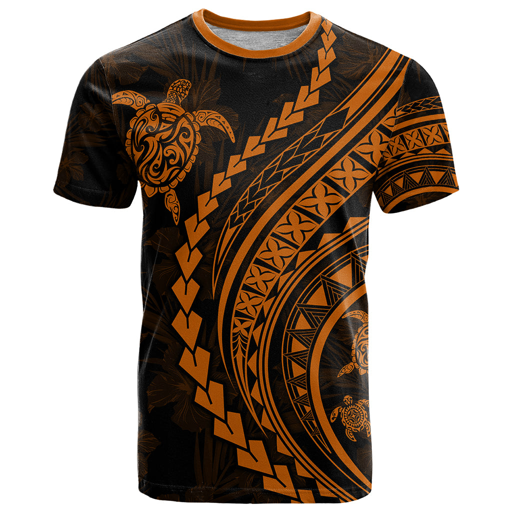 Polynesian Pride T Shirt Turtle Hibiscus Luxury Style - Orange - Wonder Print Shop