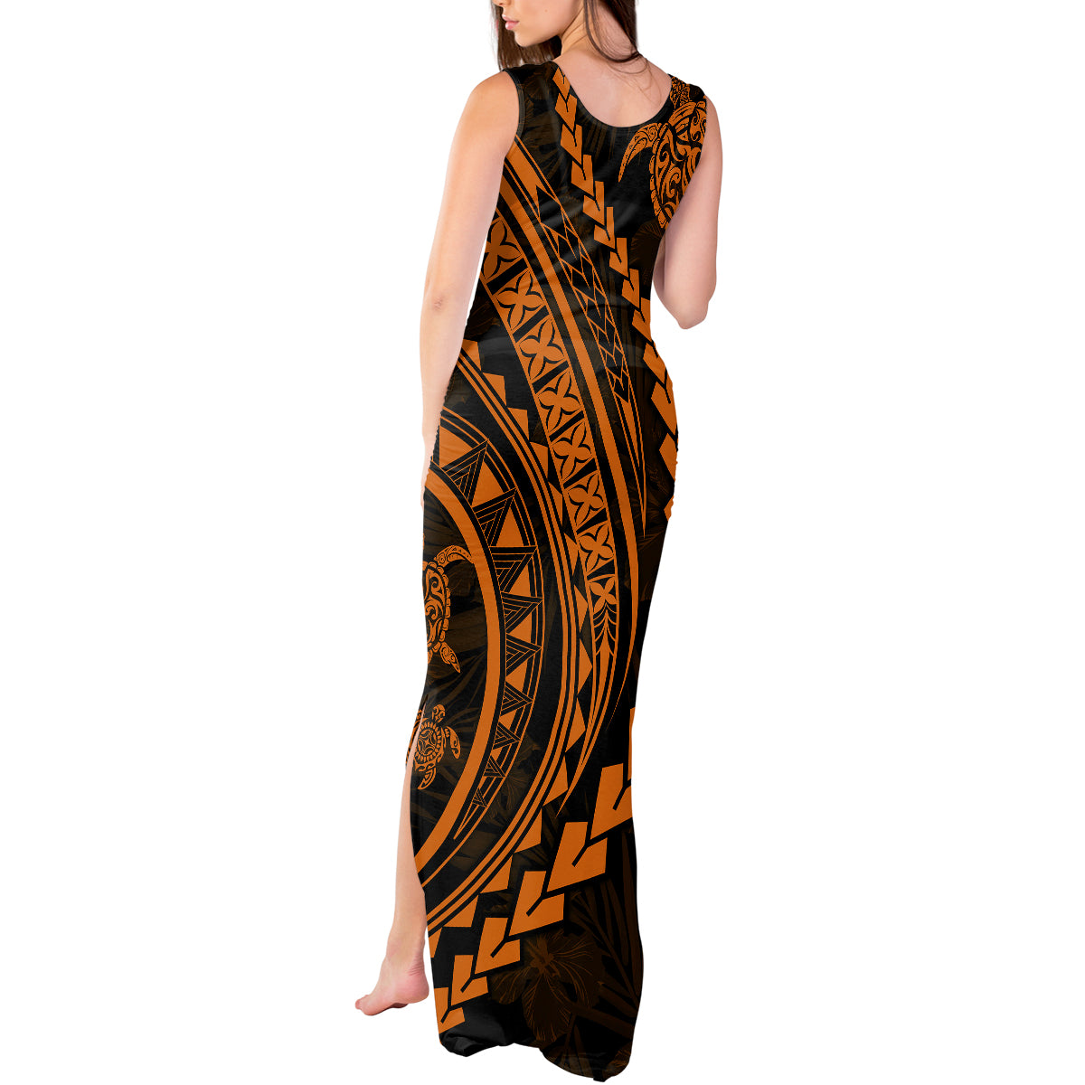 Polynesian Pride Tank Maxi Dress Turtle Hibiscus Luxury Style - Orange - Wonder Print Shop