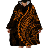 Polynesian Pride Wearable Blanket Hoodie Turtle Hibiscus Luxury Style - Orange - Wonder Print Shop