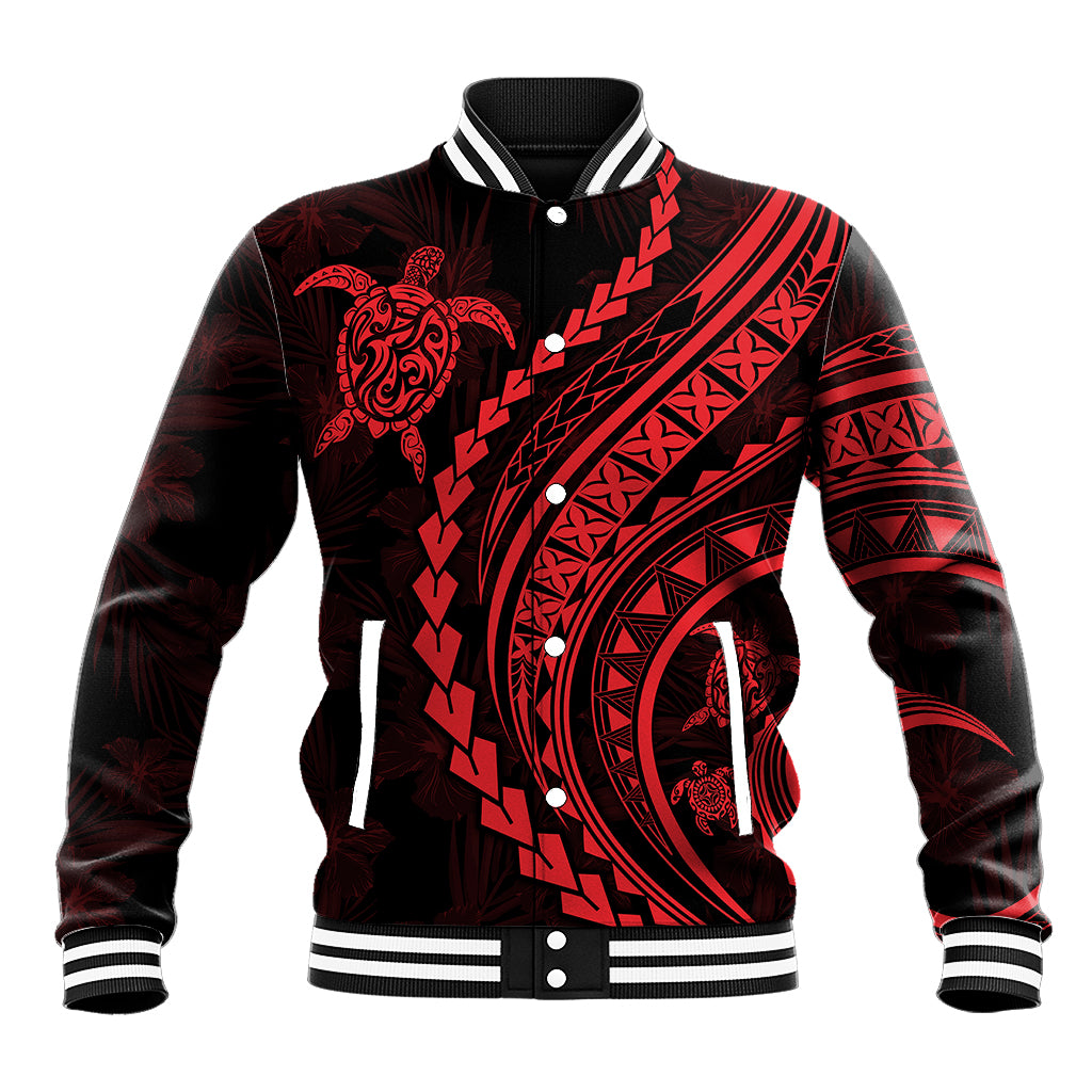 Polynesian Pride Baseball Jacket Turtle Hibiscus Luxury Style - Rose LT7 - Wonder Print Shop