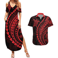 Polynesian Pride Couples Matching Summer Maxi Dress and Hawaiian Shirt Turtle Hibiscus Luxury Style - Rose LT7 - Wonder Print Shop
