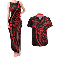 Polynesian Pride Couples Matching Tank Maxi Dress and Hawaiian Shirt Turtle Hibiscus Luxury Style - Rose LT7 - Wonder Print Shop