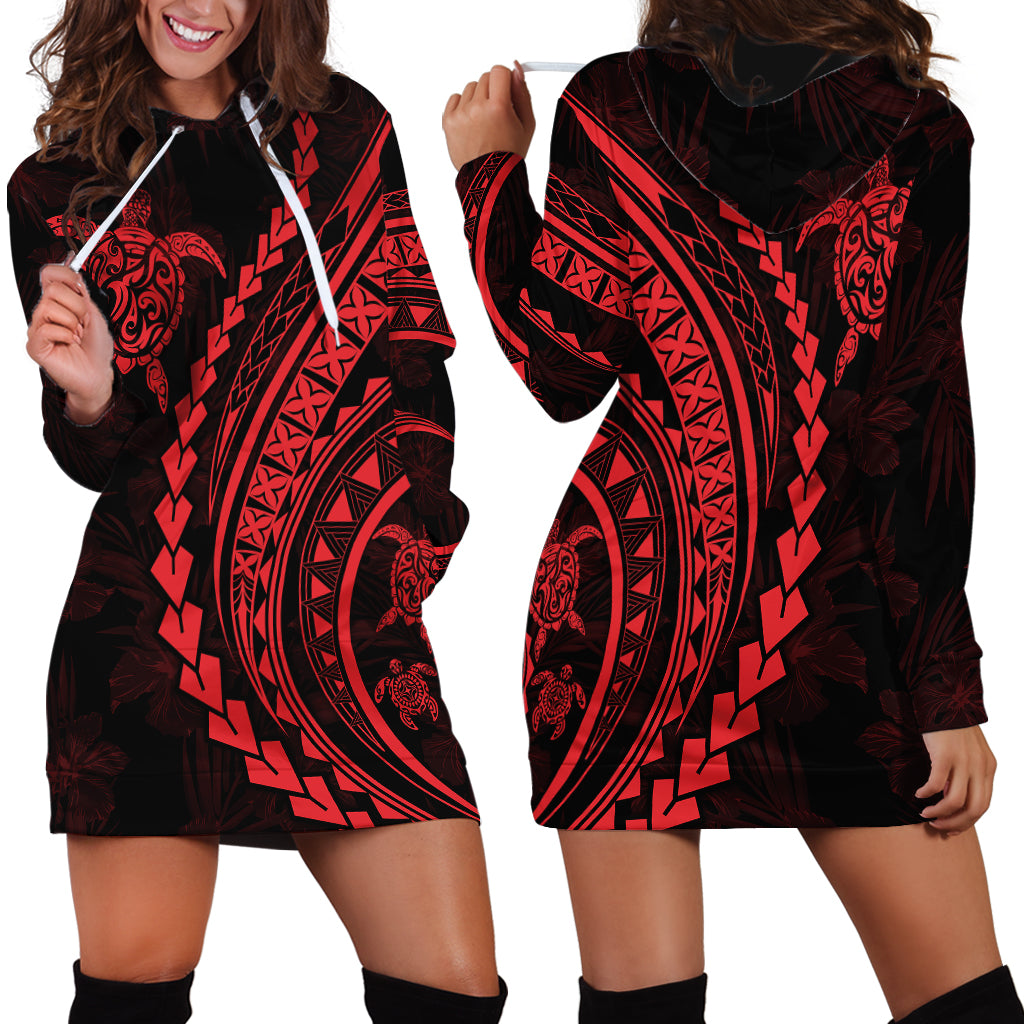 Polynesian Pride Hoodie Dress Turtle Hibiscus Luxury Style - Rose - Wonder Print Shop