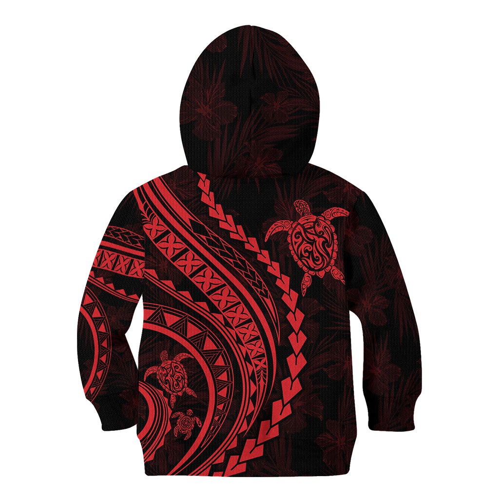 Polynesian Pride Kid Hoodie Turtle Hibiscus Luxury Style - Rose - Wonder Print Shop