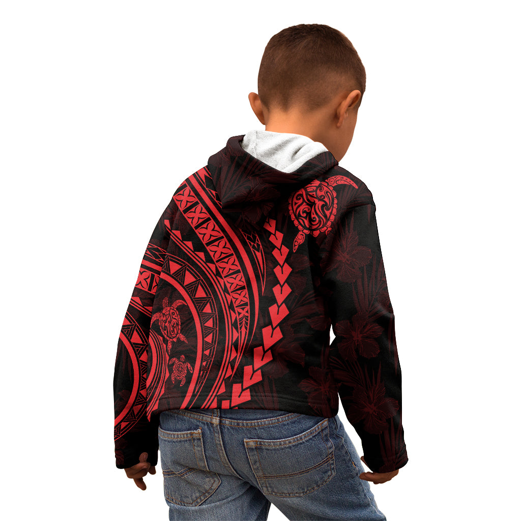 Polynesian Pride Kid Hoodie Turtle Hibiscus Luxury Style - Rose - Wonder Print Shop