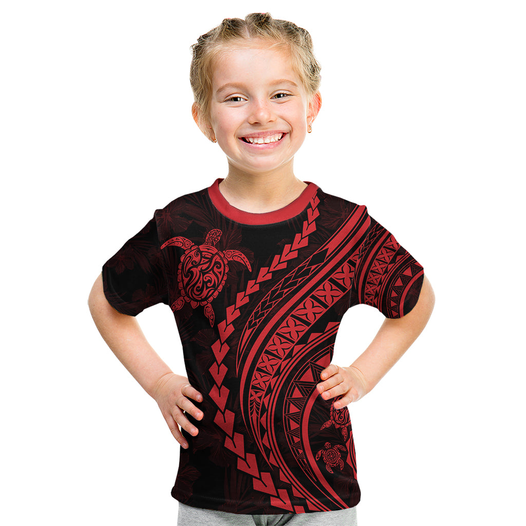 Polynesian Pride Kid T Shirt Turtle Hibiscus Luxury Style - Rose - Wonder Print Shop