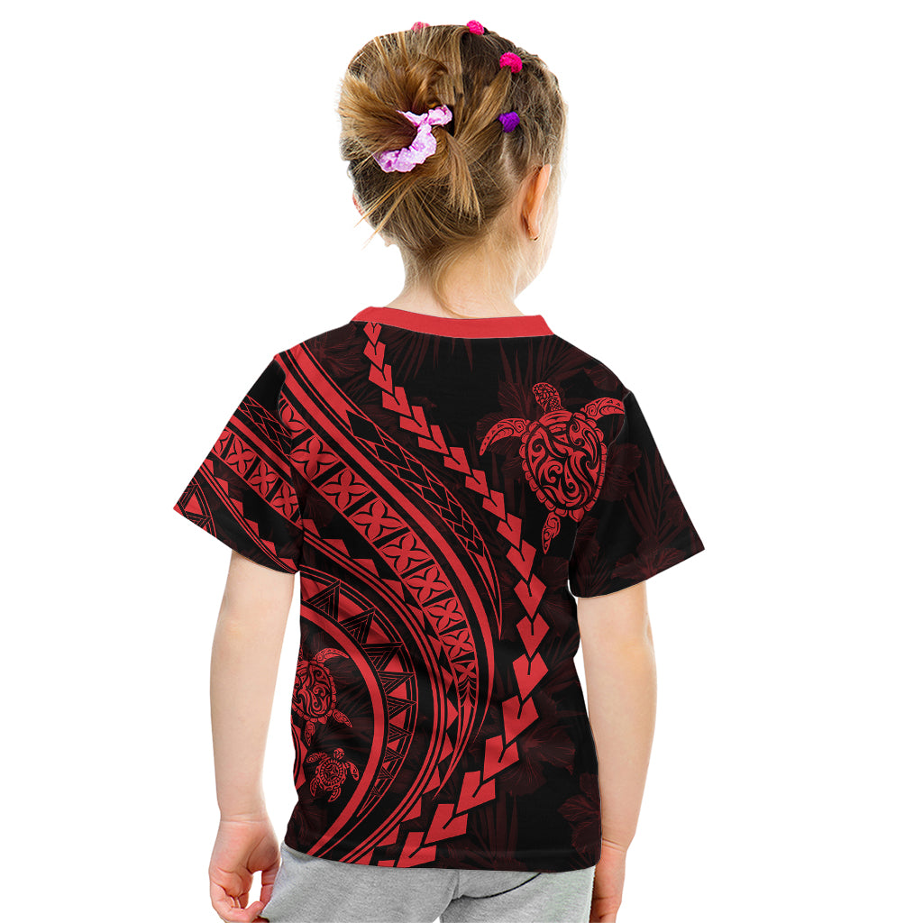 Polynesian Pride Kid T Shirt Turtle Hibiscus Luxury Style - Rose - Wonder Print Shop