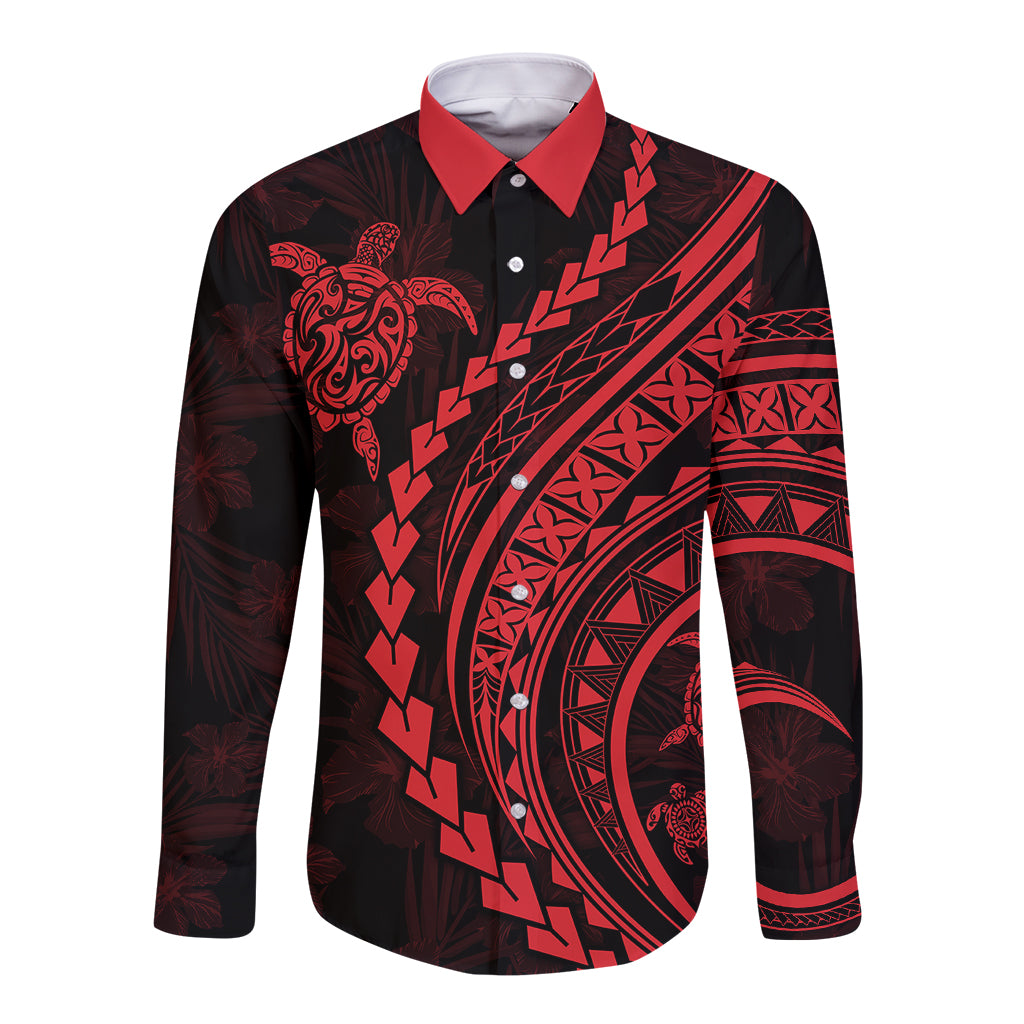 Polynesian Pride Long Sleeve Button Shirt Turtle Hibiscus Luxury Style - Rose - Wonder Print Shop