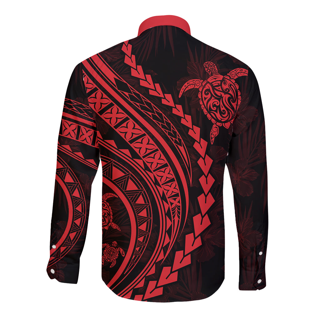 Polynesian Pride Long Sleeve Button Shirt Turtle Hibiscus Luxury Style - Rose - Wonder Print Shop