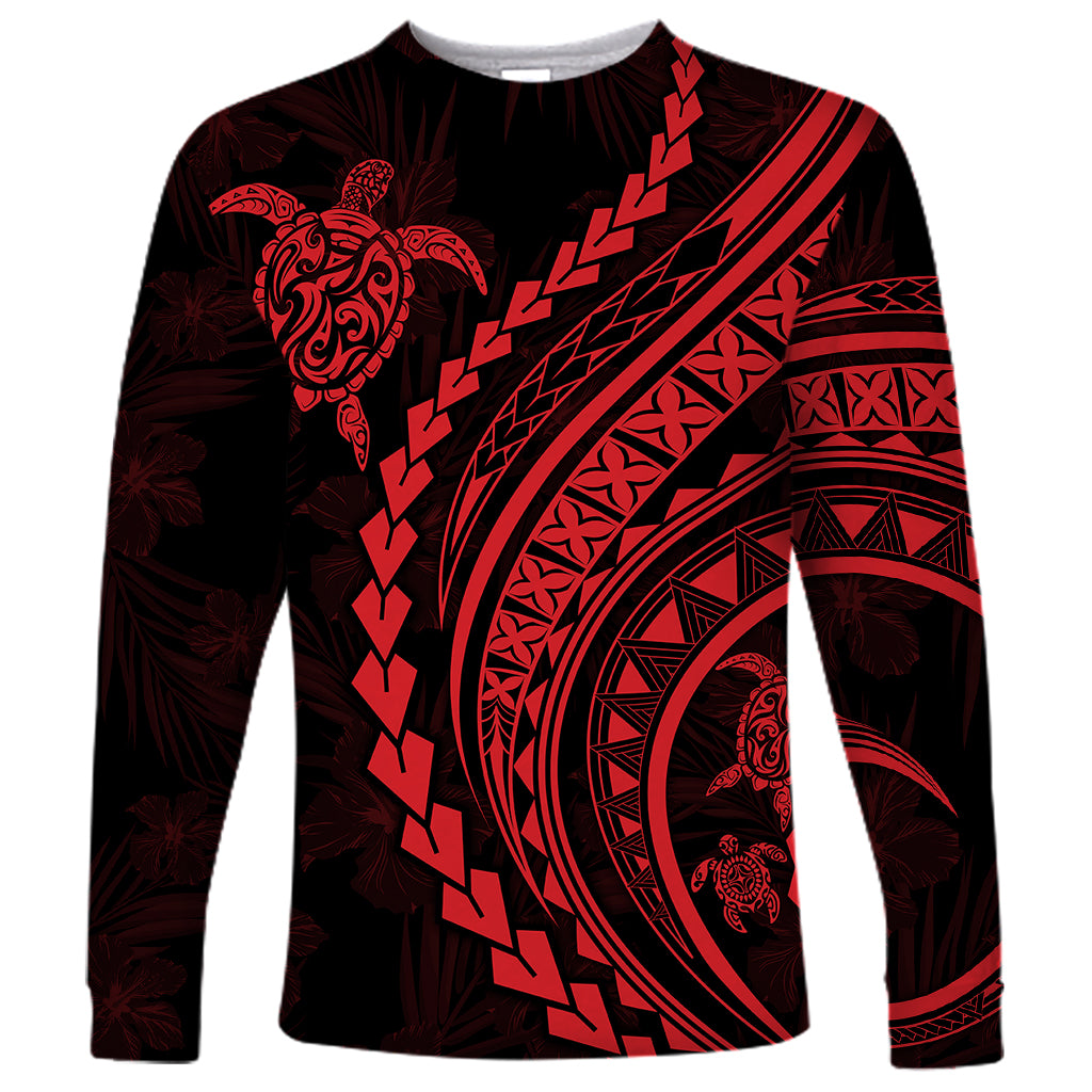 Polynesian Pride Long Sleeve Shirt Turtle Hibiscus Luxury Style - Rose - Wonder Print Shop