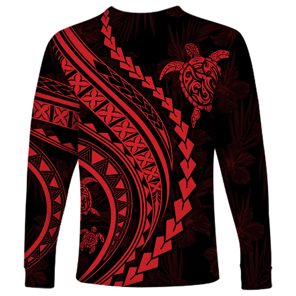 Polynesian Pride Long Sleeve Shirt Turtle Hibiscus Luxury Style - Rose - Wonder Print Shop
