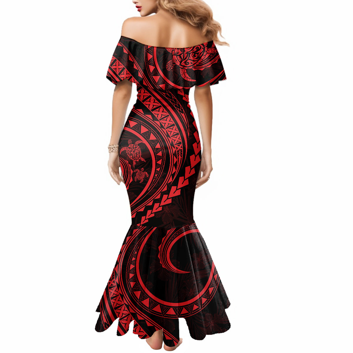 Polynesian Pride Mermaid Dress Turtle Hibiscus Luxury Style - Rose - Wonder Print Shop