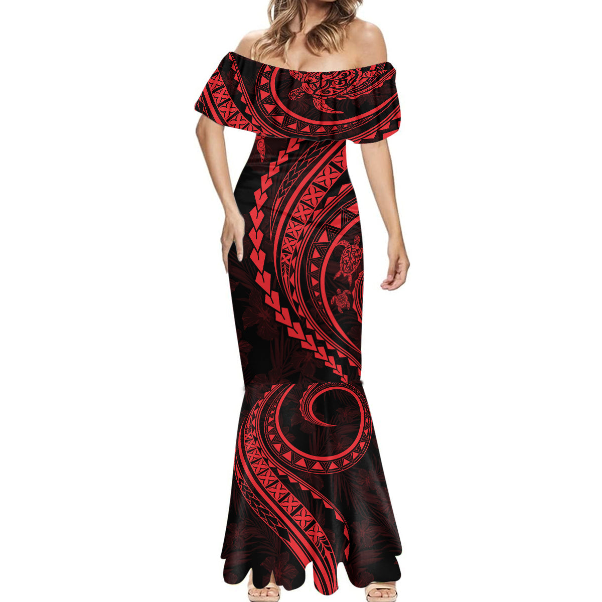Polynesian Pride Mermaid Dress Turtle Hibiscus Luxury Style - Rose - Wonder Print Shop