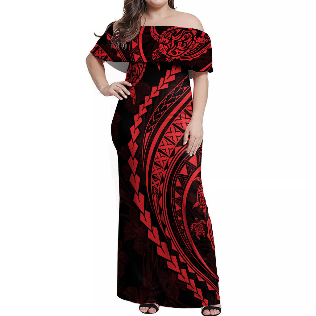 Polynesian Pride Off Shoulder Maxi Dress Turtle Hibiscus Luxury Style - Rose - Wonder Print Shop