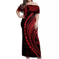 Polynesian Pride Off Shoulder Maxi Dress Turtle Hibiscus Luxury Style - Rose - Wonder Print Shop