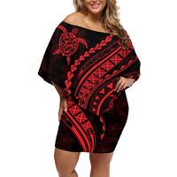 Polynesian Pride Off Shoulder Short Dress Turtle Hibiscus Luxury Style - Rose - Wonder Print Shop