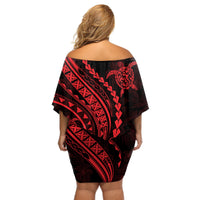 Polynesian Pride Off Shoulder Short Dress Turtle Hibiscus Luxury Style - Rose - Wonder Print Shop