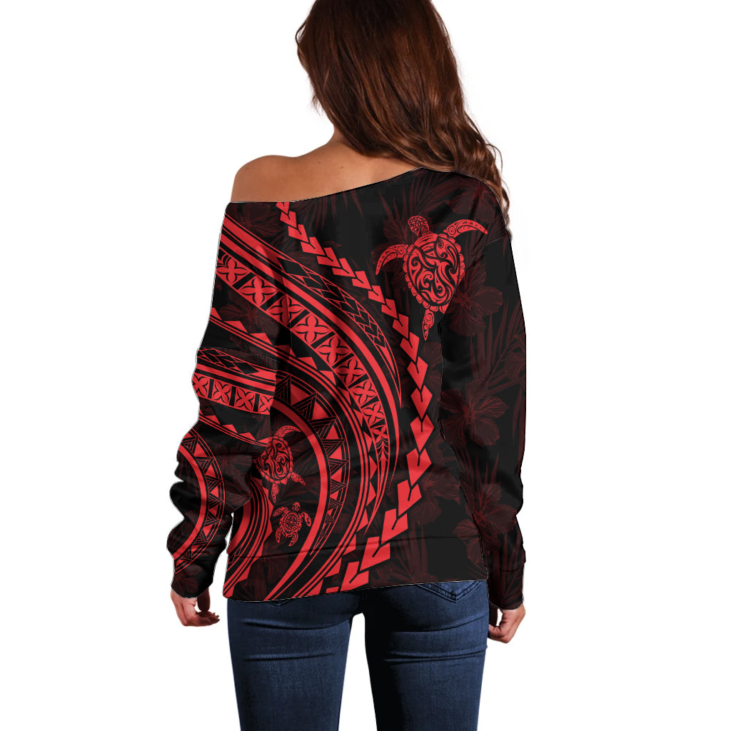 Polynesian Pride Off Shoulder Sweater Turtle Hibiscus Luxury Style - Rose - Wonder Print Shop