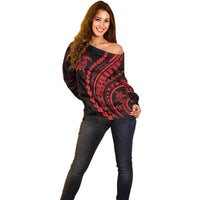 Polynesian Pride Off Shoulder Sweater Turtle Hibiscus Luxury Style - Rose - Wonder Print Shop