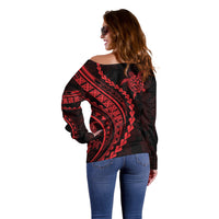 Polynesian Pride Off Shoulder Sweater Turtle Hibiscus Luxury Style - Rose - Wonder Print Shop