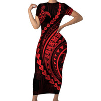 Polynesian Pride Short Sleeve Bodycon Dress Turtle Hibiscus Luxury Style - Rose - Wonder Print Shop